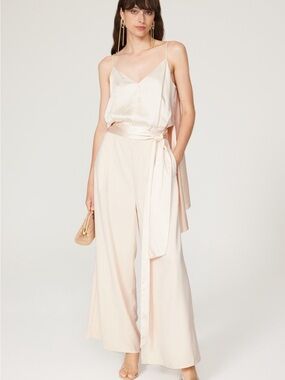 OBANDO / RTR/ Womens Champagne Wide-Leg Jumpsuit with Tie Waist/ 8 / Ptp-18-19”